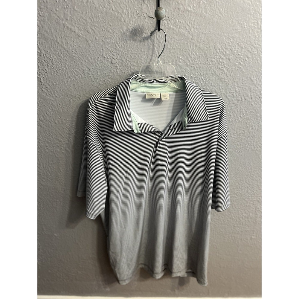 Rorie  Whelan Mens Golf Polo Gray White Striped Shirt‎ Size XXL